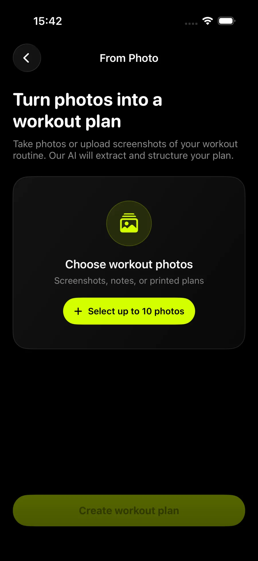 Gymscore V2 workout program import from photos and screenshots on iPhone
